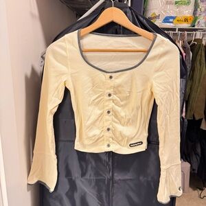 Urban Outfitters Cream Button-Down Shirt with Gray Trim